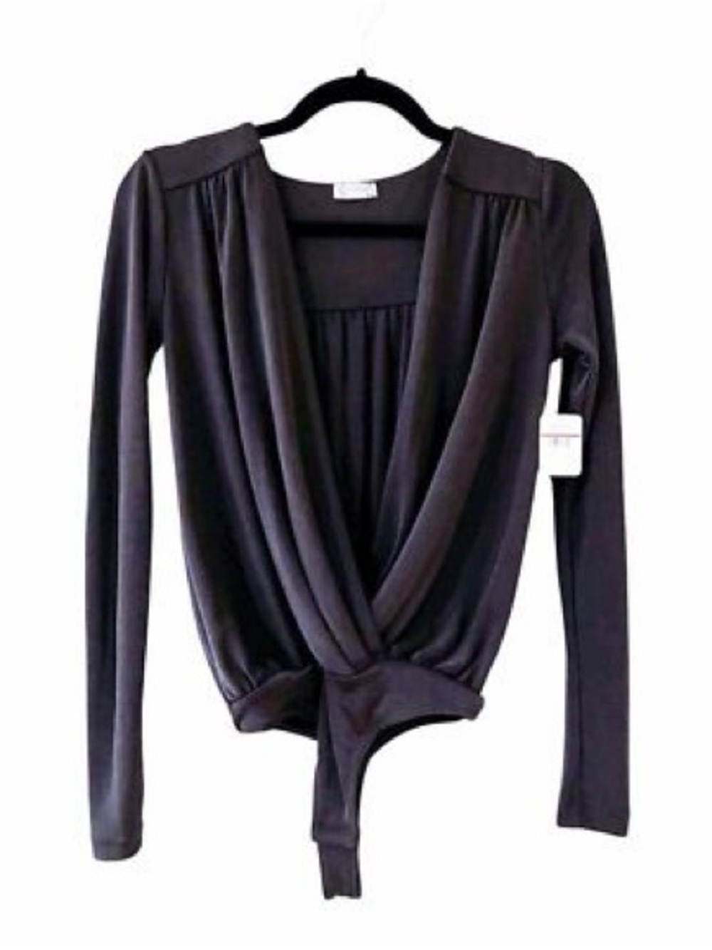 Free People Turnt Black Surplice Neckline Draped Bodysuit XS long sleeve thong - Picture 5 of 5